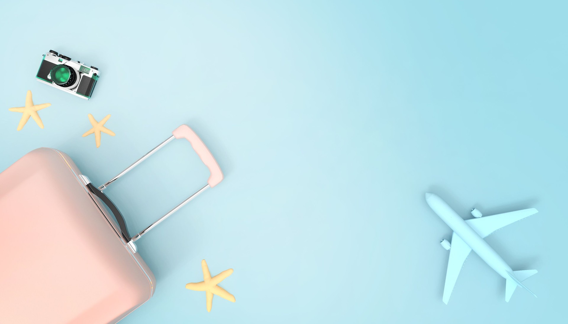 Luggage bag ,Pink suitcase Summer- holidays  vacation and Airplane travel concept on pastel blue background for copy space - 3d rendering