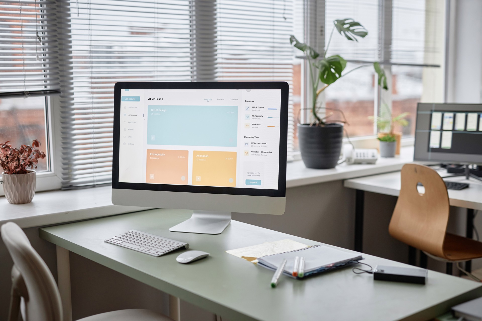 Computer on Desk with Education Platform on Screen
