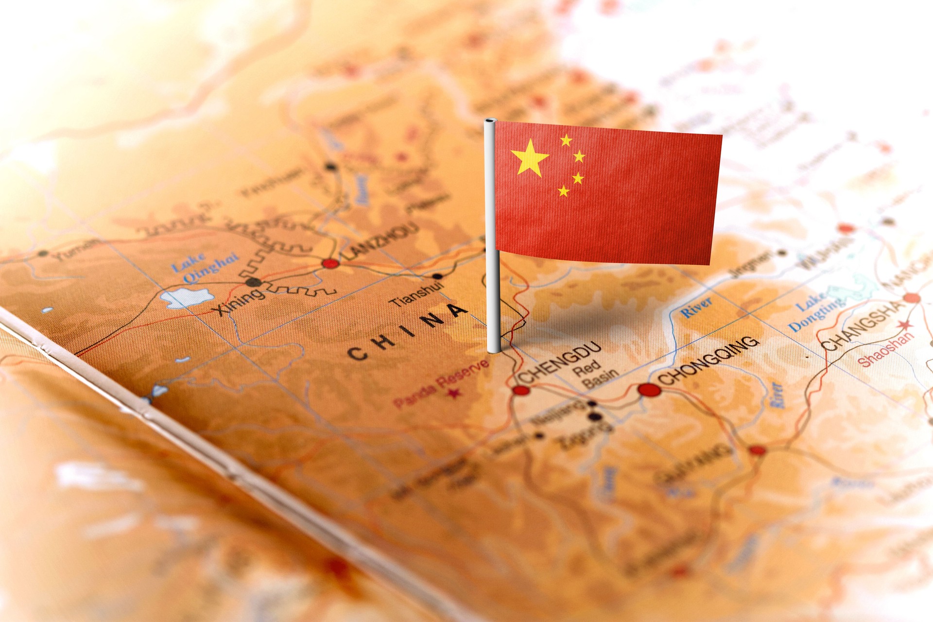 China pinned on the map with flag